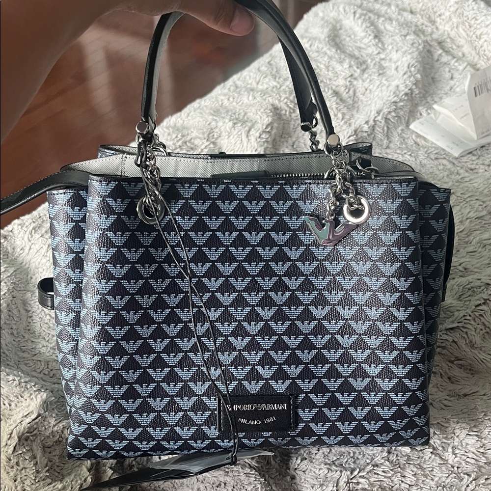 Emporio Armani Black and Blue Satchel